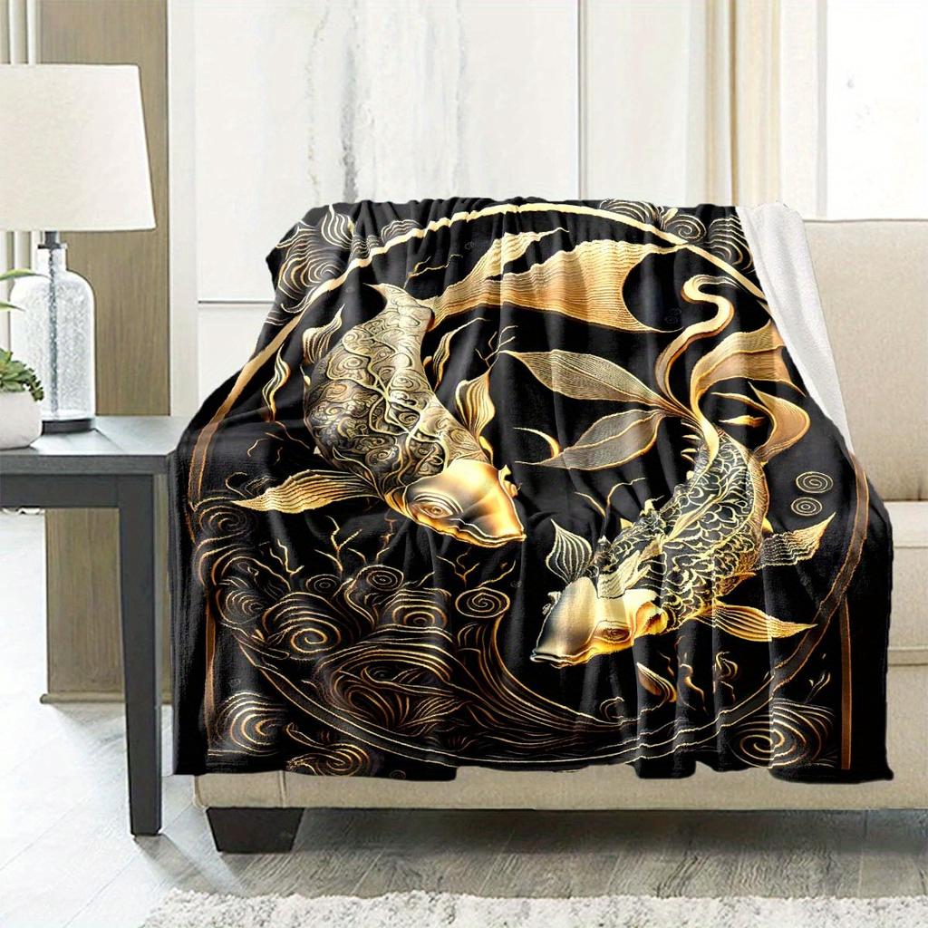 Golden Fish Blanket Soft Warm Throw Blanket Nap Blanket For Couch Sofa Office Bed Camping Travel Multipurpose Gift Blanket For All Season
