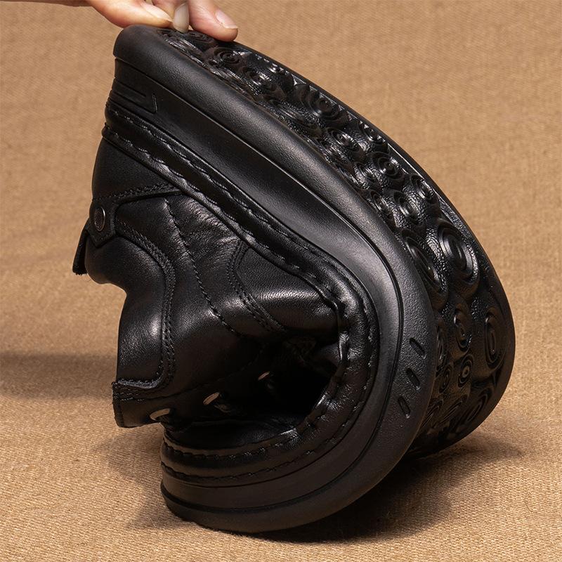 Genuine Leather Men's Leather Shoes Men's Cowhide Business Casual Shoes Round Toe Toe Shoes Soft Soled Thick Soled Shoes One Foot Men's Shoes