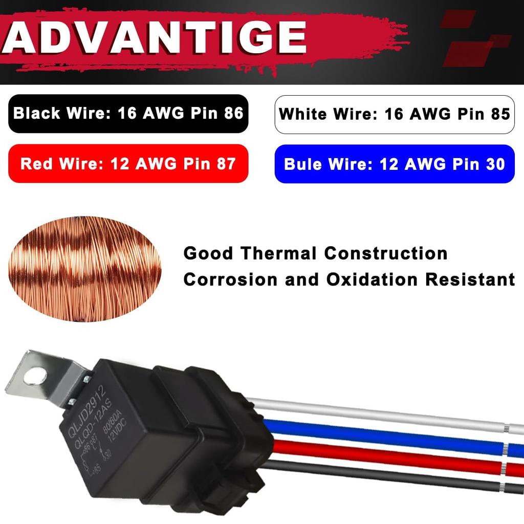 MKBKLLJY 4 Pin 80/60AMP DC Waterproof Relay with Harness Kit JD2912 Auto Relay