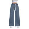 Women's High Waist Drawstring Large Straight Leg Loose Casual Trousers Jeans