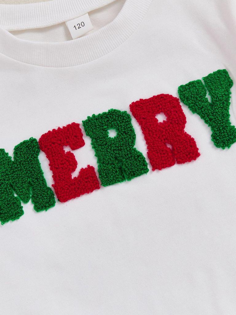 European and American Girls' Christmas Embroidery Bow Sweatshirt and Flare Pants Set