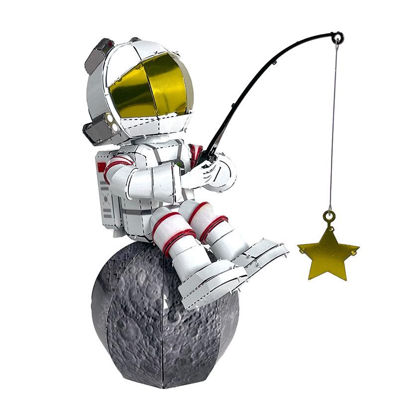 3D Metal Puzzle Chinese Moon Astronauts Plucking The Stars Assembly Model Laser Cutting Kits Jigsaw Puzzle Toys For Kids Adult
