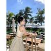 French Neck Sling Dress Women's Summer High-end Temperament Showing Thin Waist Long Dress Seaside Vacation Beach Dress