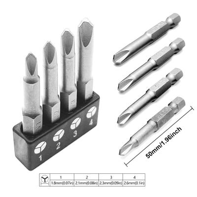 Bits de precisão em forma de Y, U, triangular, bits de chave de fenda Phillips internos de três pontas de 1/4 de polegada com pontas de segurança para furadeiras elétricas
