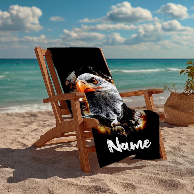 Custom Name Ultra-Soft Beach Towel with Eagle Theme,Ideal for Pool - Camping, Diving - Perfect Travel Essential, Vibrant Beach Towel.