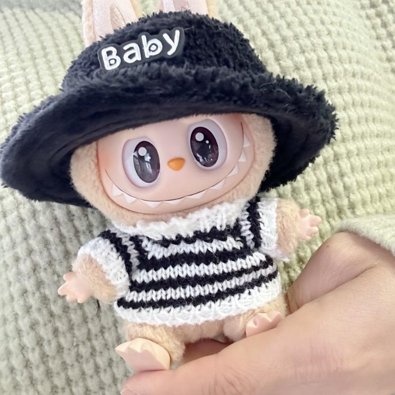 For 15-17CM LABUBU v1v2 doll clothes outfit striped series sweater autumn and winter clothes winter striped sweater hat set for bear hat tide