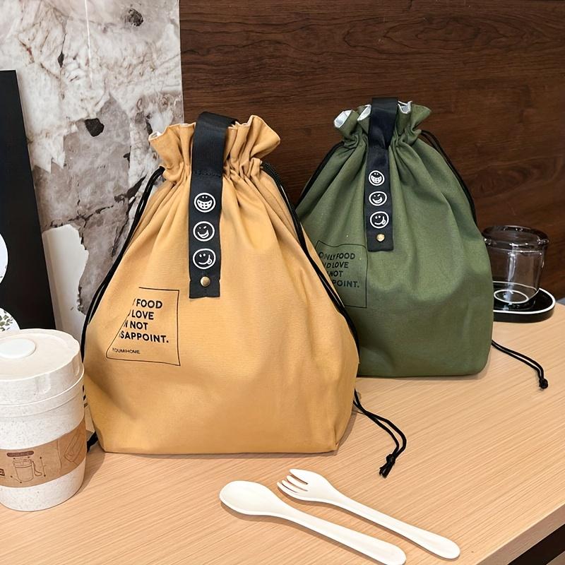 Japanese-Style Insulated Lunch Bag with Drawstring Closure, Portable Bento Tote Bag for School, Office, Picnic & Travel