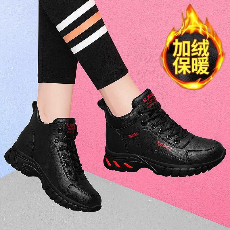 

2025 autumn new high-top leather casual women s shoes with soft soles, versatile black mother shoes, long-term wear is not tiring, kitchen shoes 40