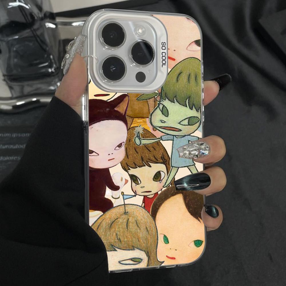 Y-Yoshitomo N-Nara Art Phone Case For iPhone 16,15,14,13,12,11,Pro,Max,Plus,Mini,XS Anti Fall Gray Silver Matte Hard Bumper