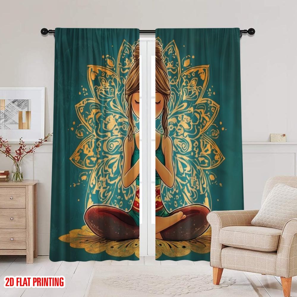 2pcs,2D Plane Printing Pattern Curtains Mandala Meditation Durable 100% Polyester Fabric (without Rod) Gifts Use for Bedroom