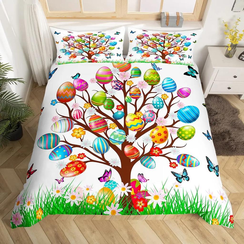 Flying Butterflies Duvet Cover Set Iridescent Butterfly Tree of Life Bedding Sets,Autumn Maple Leaf Comforter Cover Quilt Cover