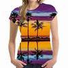 Cool and Fun Street Trendy T-shirts Fashionable 3D Palm Tree Printed Women's T-shirts