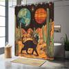 1pc Vibrant Easy to Clean & Install Retro Space Cat Shower Curtain - Astronaut Feline on Desert Planet, 60s Style Polyester Fa