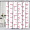 Stylish Bowknot Bath Curtain Water Resistant Fabric Shower Curtain Easy Maintenances Household Hotel Bathroom Use