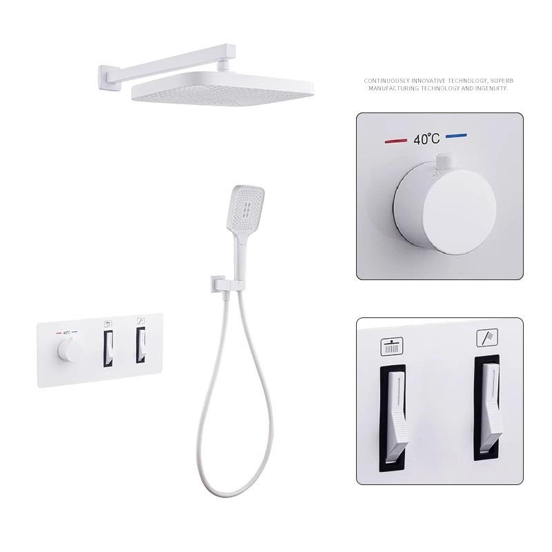 Brushed Gold Thermostatic Bathroom Shower Faucet In Wall Bath and Shower Faucet Set Gray Bathroom Mixer Bath and Rainfall Shower