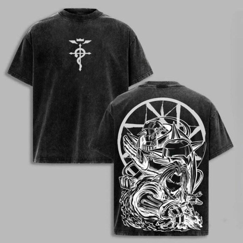 Hotblooded Anime Fullmetal Alchemist Edward Alphonse Graphic Print Tshirt Unisex Women Retro Washed Cotton Summer Oversized Tee