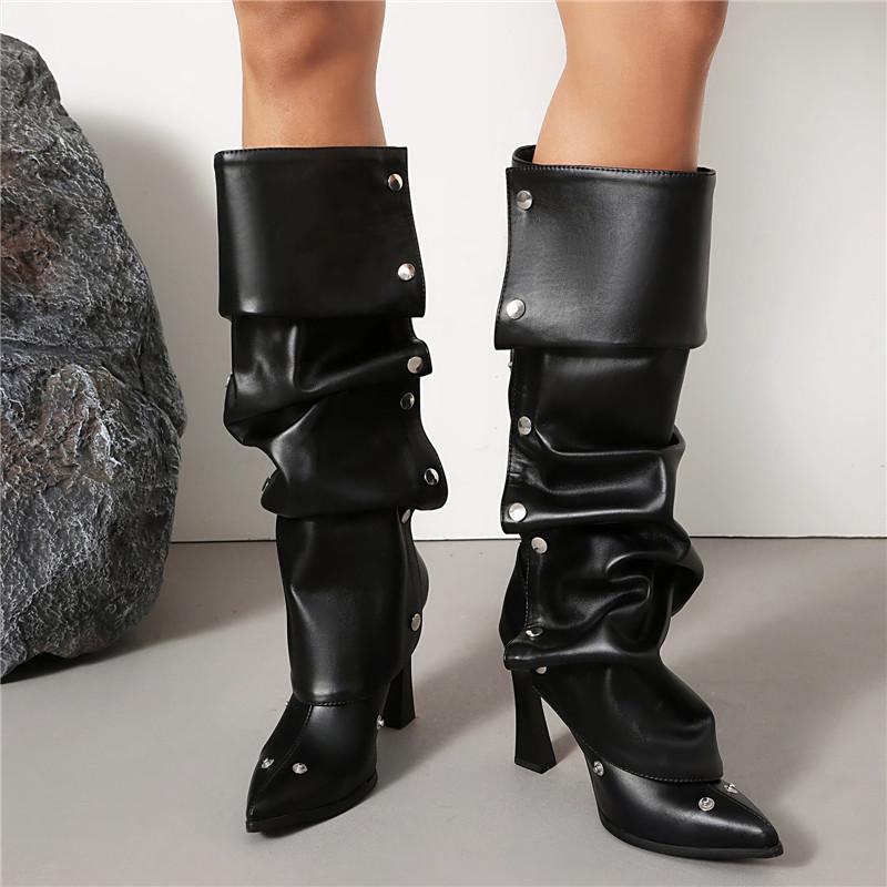 Dames høye hæler sexy europeisk og amerikansk stil nye spisse tynne hæler store størrelser middels støvletter