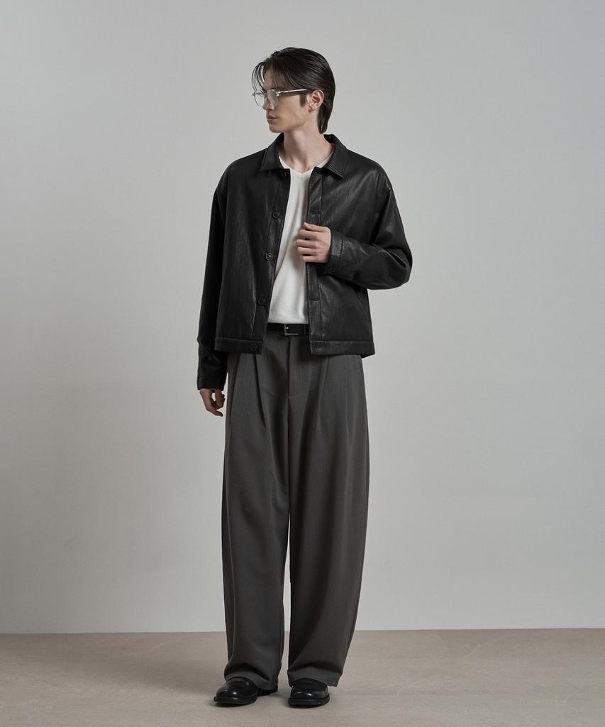 WORK ON BODY OFF Epure Regular Fit Button Leather Jacket [Black]