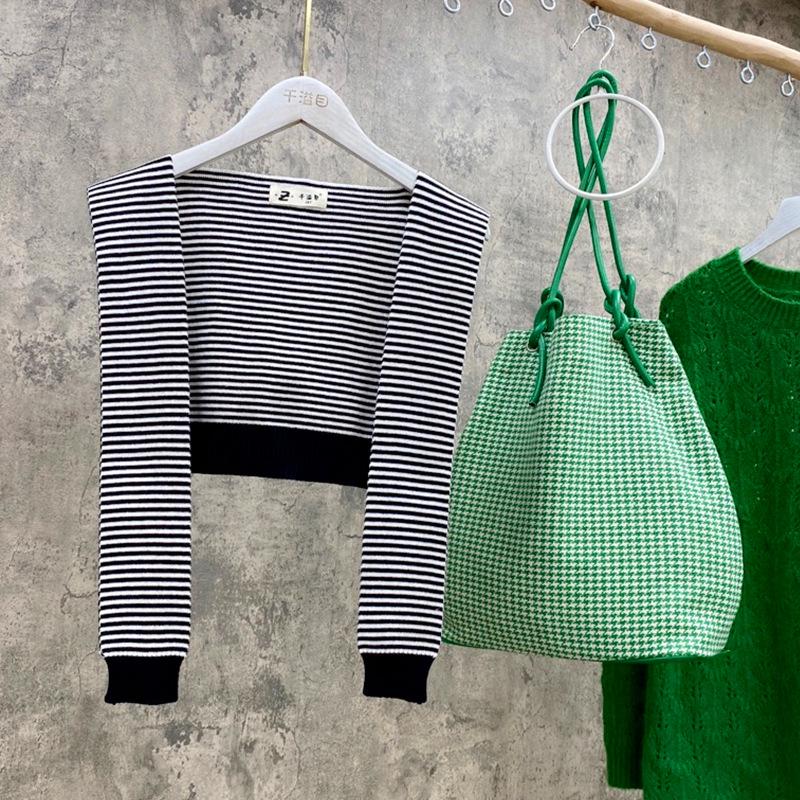 

Модный женский вязаный полосатый платок-шаль - Универсальная весенне-осенняя модная накидка для офиса и юбок Total Length 80cm