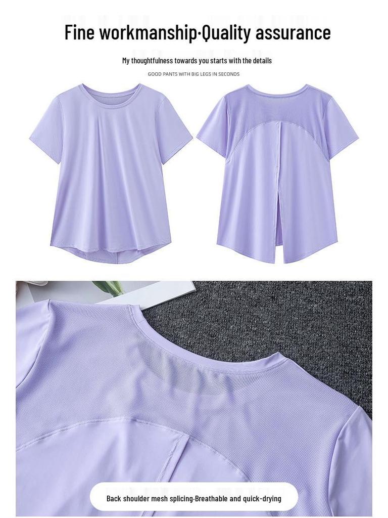 Women's Purple Two-Piece Set: Quick-Dry Ice Silk T-Shirt & Loose Five-Point Cargo Shorts