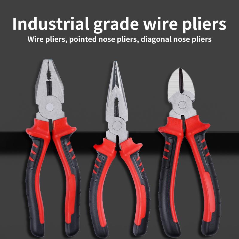 3-Piece Set of Wire Pliers, Diagonal Nose Pliers, Needle Nose Pliers, Industrial Grade Preferred Pliers, Durable Chromium Vanadium Steel, Suitable