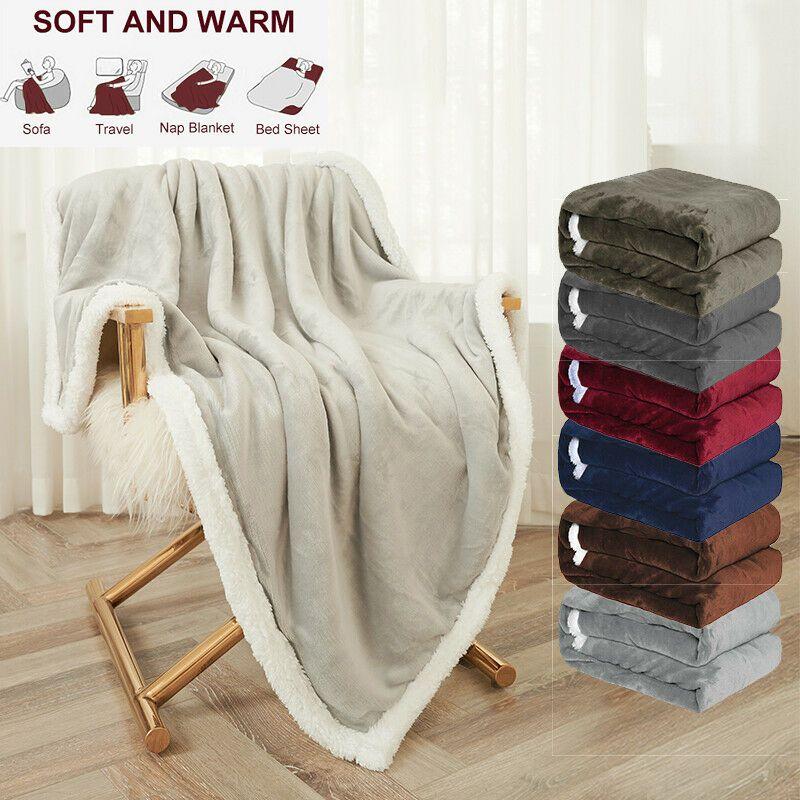 Sherpa Fleece Flannel Blanket Soft Plush Warm Thickened Bed Sofa Queen Twin