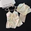 Ice and snow silk sexy women's summer suspender shorts set pure desire wind spring and autumn pajamas ice silk loungewear with chest pad