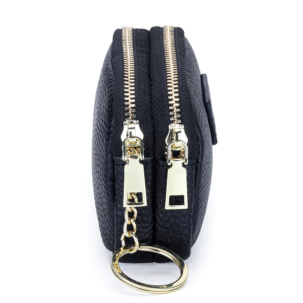 Genuine Leather Coin Purse Women's Compact Mini Double Zipper Storage Bag Large Capacity Key Ring Small