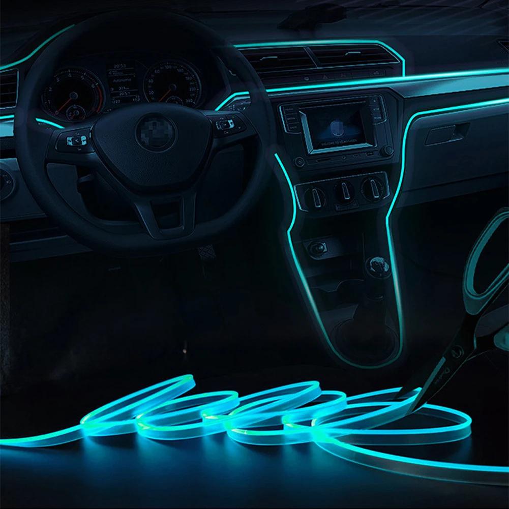 RGB LED Fiber Optic Car Ambient Light Strip Multi-color Dashboard Decoration Interior Mood Light 1/2/3/4/5 Meter Custom Length