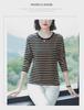 Plus Size Loose-Fit Cotton Striped Long-Sleeve T-Shirt for Middle-Aged & Elderly Women
