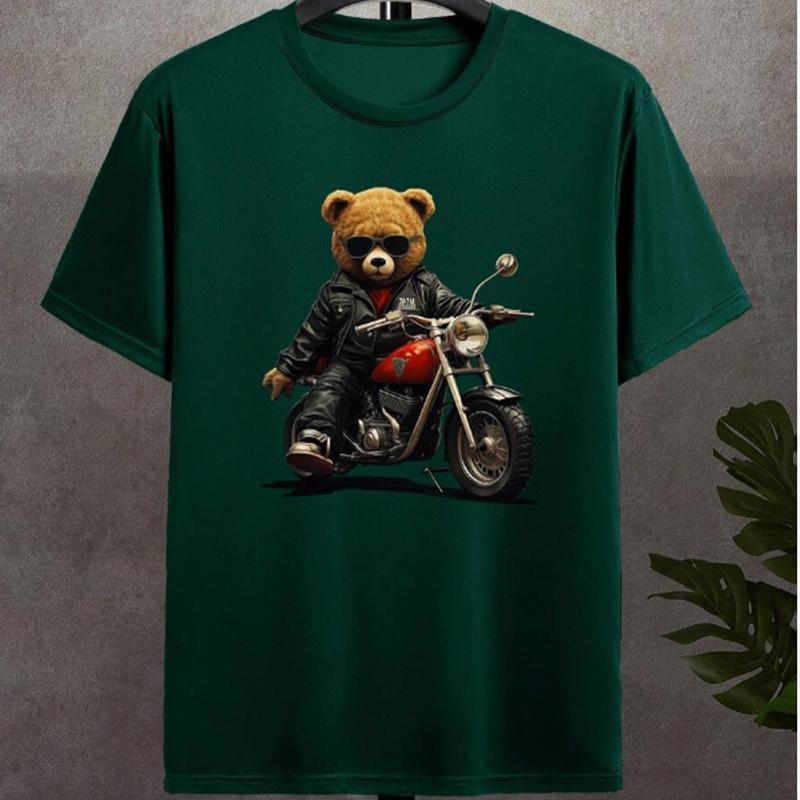 

Новая летняя мужская модная футболка с принтом медведя мотоцикла, мужская футболка, топ 8XL зелёный