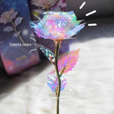 24K Gold Rose with Gift Box: Luminous Single Gold Foil Gilded Rose for Chinese Valentine's Day
