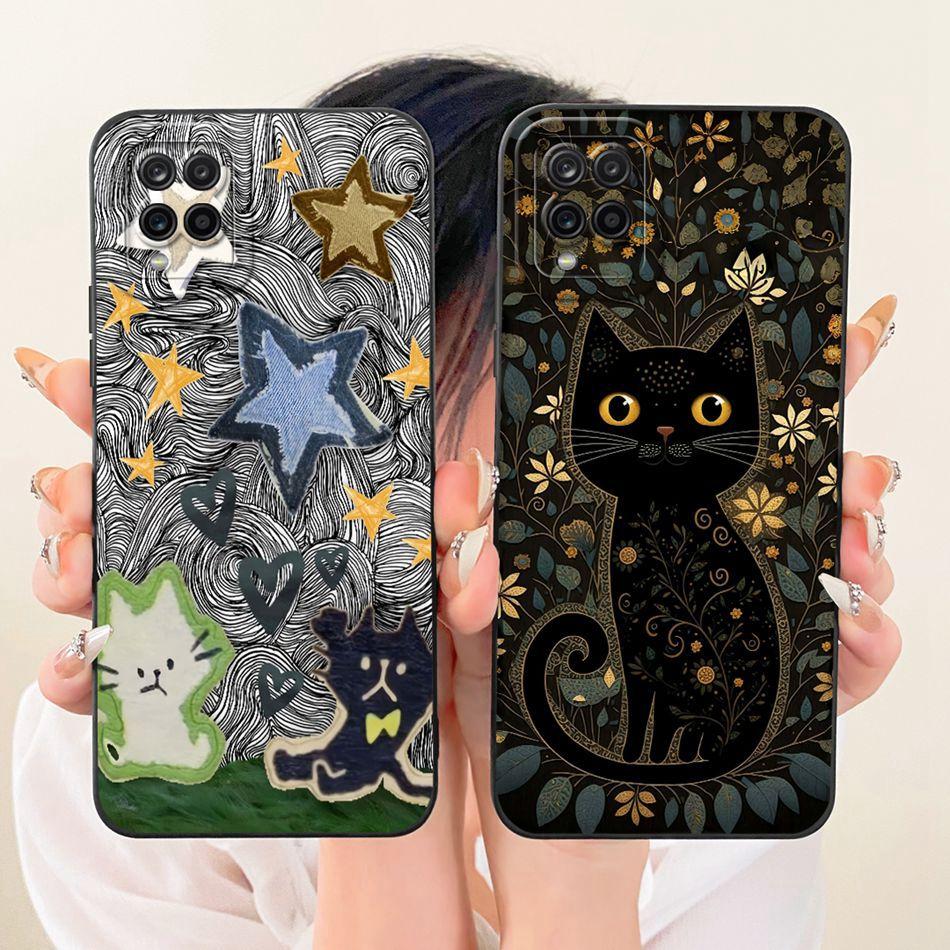 For Samsung Galaxy A12 M12 SM-A125F A127F Cute Cat Flower Butterfly Cartoon Phone Case Shockproof Soft Silicone Cases