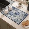 Retro Tile Pattern Absorbent Draining Mat Antiskid Quick Dry Kitchen Coffee Dish Drying Pad Farmhouse Cottage Style