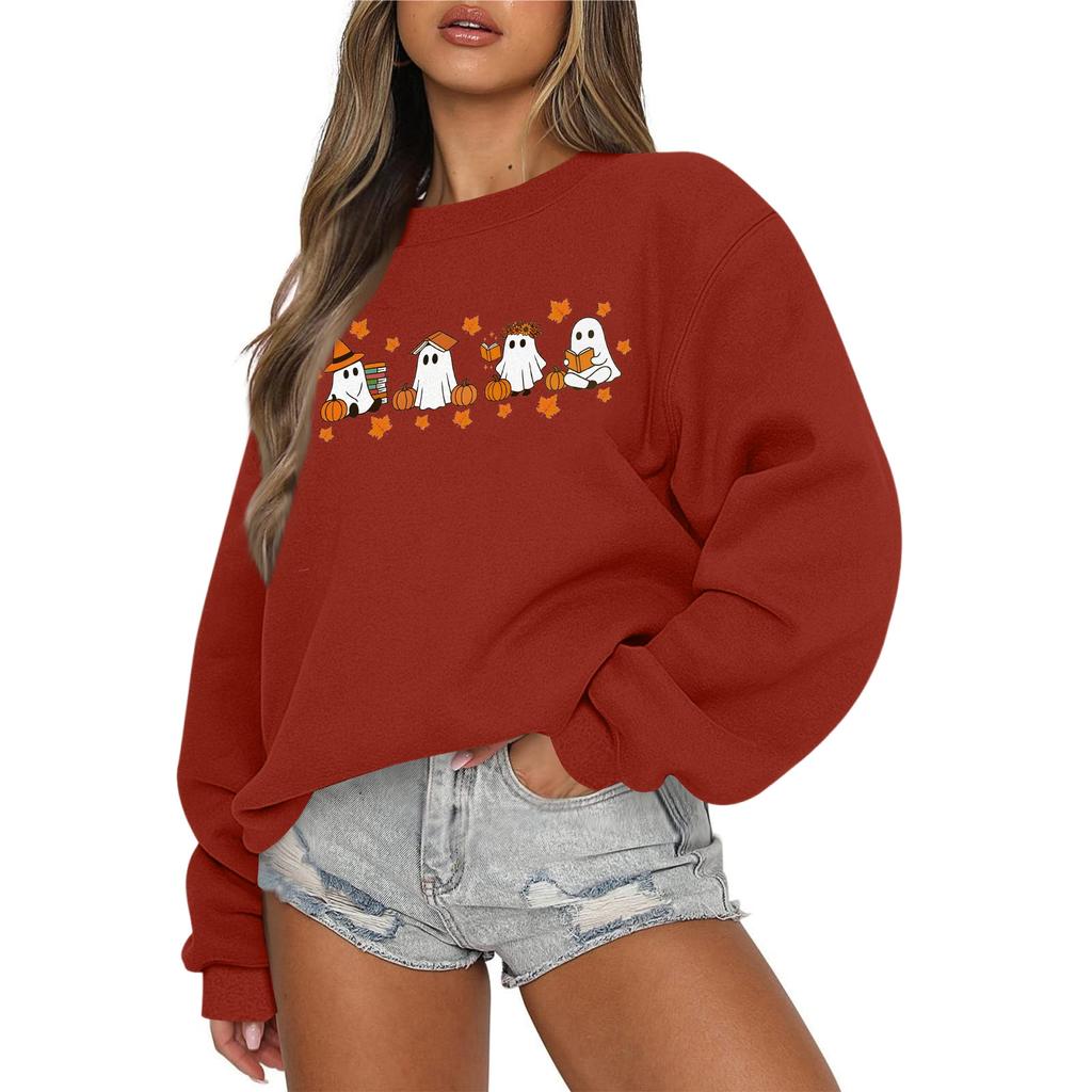 Women's Casual Fashion Round Neck Long Sleeve Halloween Printed Sweatshirt