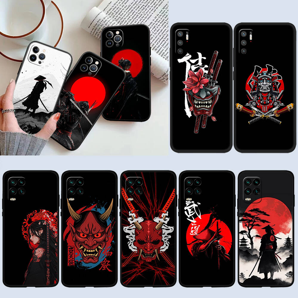 Japan Samurai Mask Case for Samsung M55 M35 M15 A02 A05S A05 A06 A15 A12 A13 A10 A16 A20 A22 A24 A25 A30 A31 A32 A33 A35 A42 A50