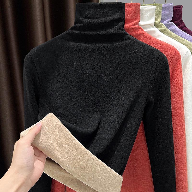 New Cashmere Warm Clothes for Women In Winter with Black Technology Constant Temperature Heating German Velvet Pile Collar Bottoming Shirt for Women