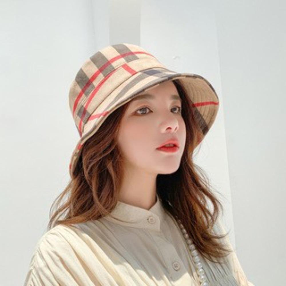 

Plaid bucket hat women, autumn and winter new Japanese ins basin hat small brim fashionable versatile British top hat foldable tide L（58-60cm） бежевий