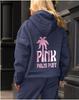 Women's Hooded Long Sleeve Drop Shoulder Pullover Sweatshirt Palm Tree "PINK PALM PUFF" Back Letter Print Casual Hoodie