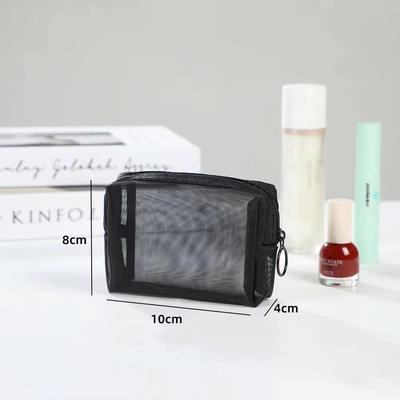 New Black Mesh Cosmetic Bag Portable Clear Mesh Toiletry Bag Zipper Closure Multi-functional Makeup Organizer Travel Use