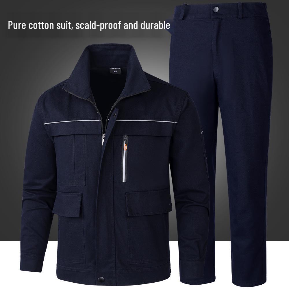 Men's Spring & Autumn Workwear Set, Construction & Welding Safe, Dirt-Resistant, Pure Cotton for Outdoor, Auto Repair & Labor Protection.