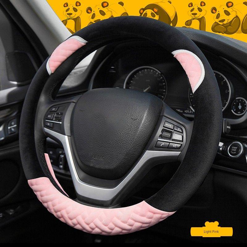 

Winter Short Plush D-Shaped Goddess Cute Warm Non-Slip J Short Plush Winter Car Steering Wheel Cover for Women Light Pink-Inner Ear Style