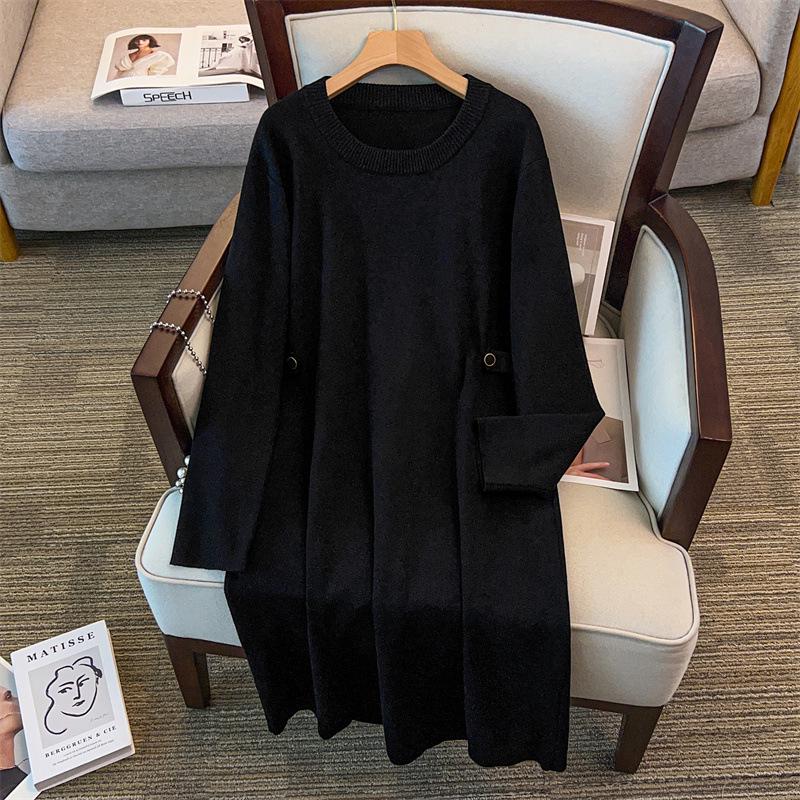 Plus Size Women's Loose Long Sweater Dress, Bust 150/160, 200/350 Jin, Round Neck, Style 8093