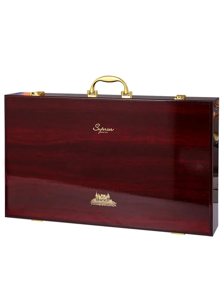 Single/Double Leather Box Wine Bottle Box Luxury Handle Wooden Organizer Gift Wood Wine Holder for 2 Red Wine Packaging