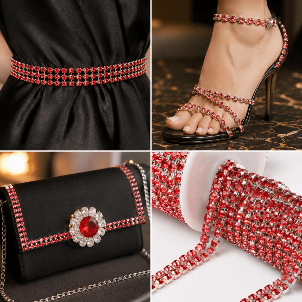 1pcs 3mm Rhinestones Rhinestone Chain Ribbon 2 Row Design DIY Wrap Roll Ribbon  For DIY Crafts