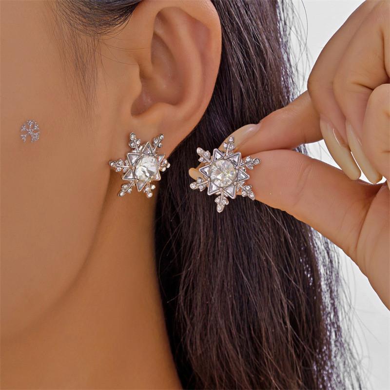 Elegant Snowflake Drop Earrings With Zircon Stones For Women Holiday Party Accessories