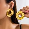 Vintage Exaggerated Gold Color Large Circle Earrings For Women Creative Design Alloy Irregular Geometric Round Earrings Jewelry
