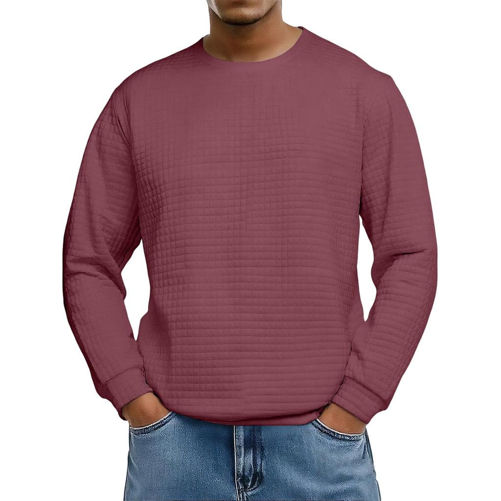 Top Masculino Casual de Malha Waffle de Gola Larga e Manga Comprida
