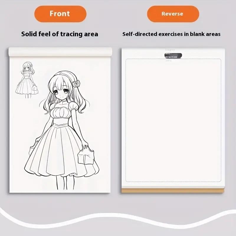 1pc Anime Character Line Art Drawing Book for Beginners - 48 Pages of Simple Hand-Drawn Outlines for Tracing & Practice Painting