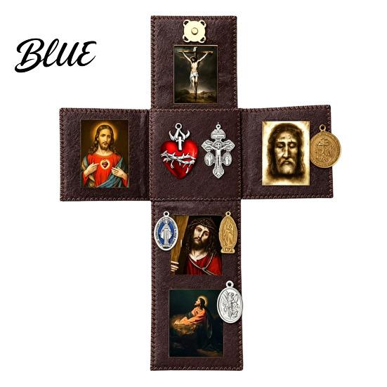 Catholic Icon Decor Portable Altar Handmade Pocket Prayer Shrine Faux Leather Spiritual Altar Foldable Devotional Religious Gift for Christian
